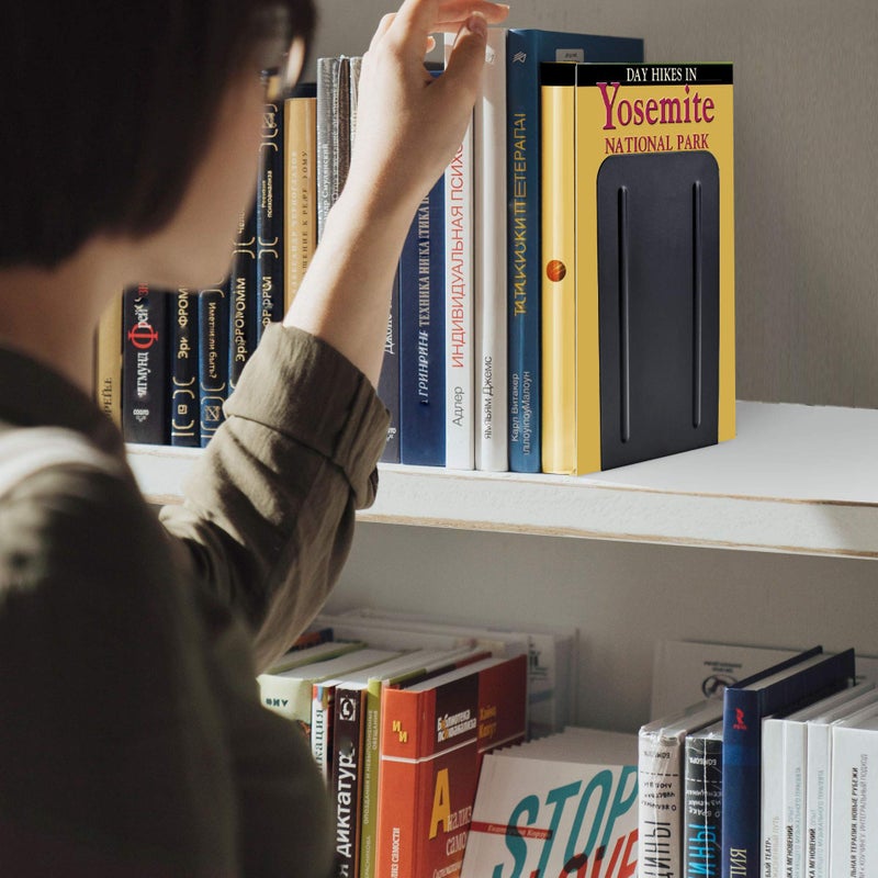 Acrimet Steel Metal Bookends for Shelves, Heavy Duty, for Large Books, 6 7/8" Tall X 4" Wide X 4 1/2" Deep, Black Colored, 1 Pair - Image 3